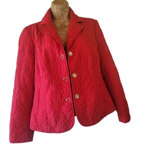 RQT Petite Quilted Floral Pattern Red Jacket Fully Lined Button Closure Womens P